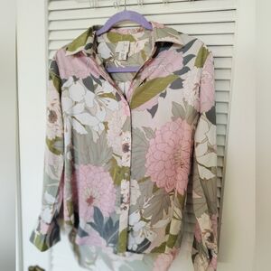 Joie Women's Floral  Hi-Lo Hem Blouse Size XS Pink Green